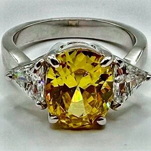 Gorg sz6 @3.2CTW yellow gemstone & trillion diamonds plat*WG 4.32g